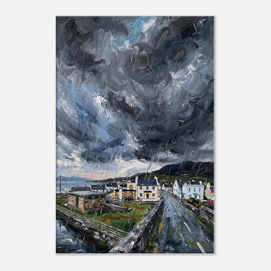storm over the village achill island Ireland landscape