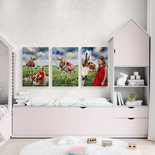 Girl And The Donkey 3 Panel Set (Part 2)