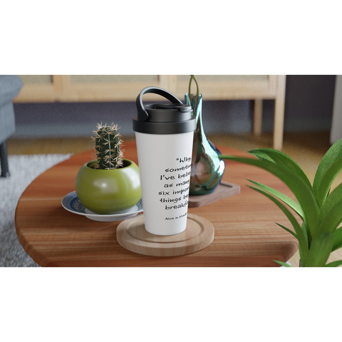 Alice in wonderland, six impossible things White 15oz Stainless Steel Travel Mug