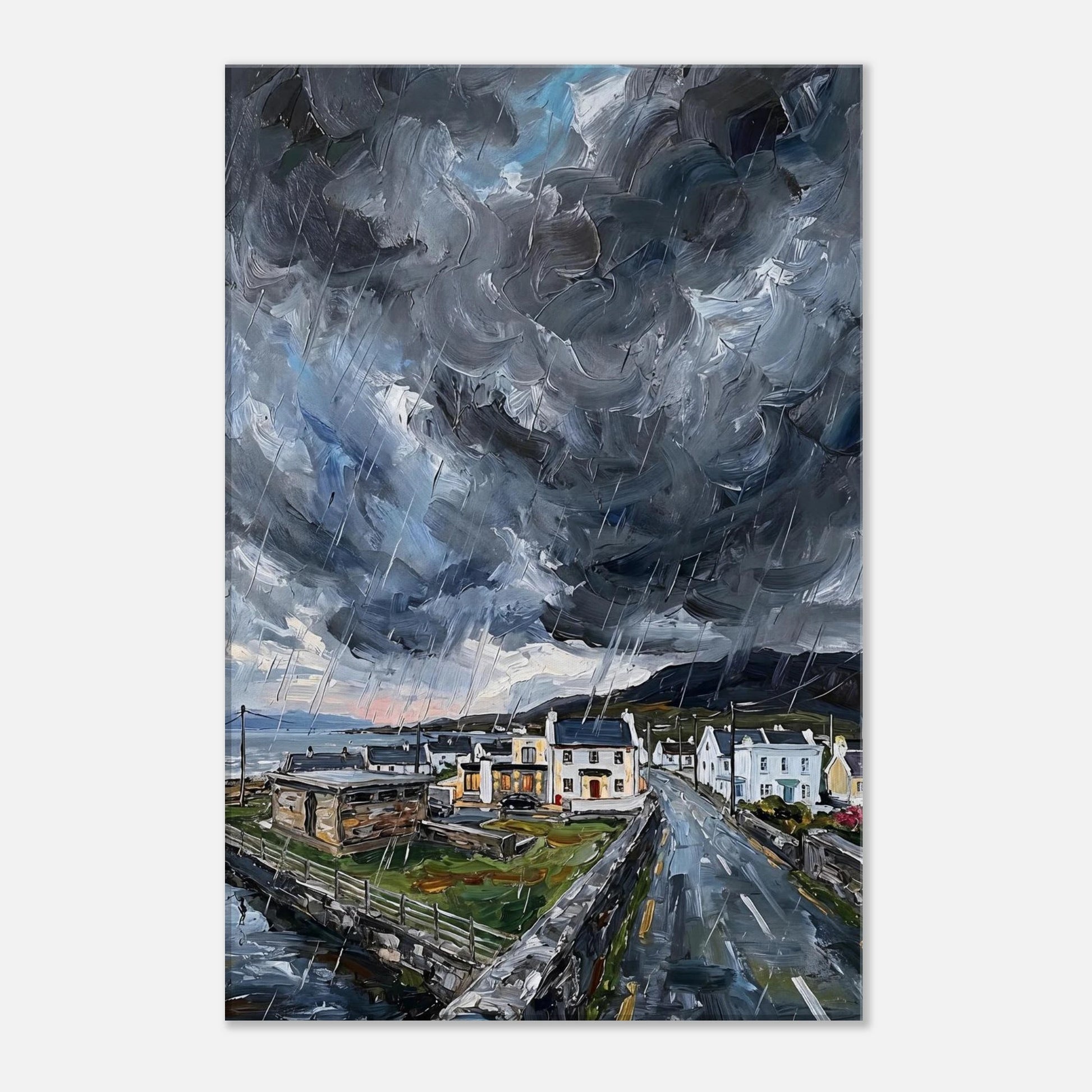 storm over the village achill island Ireland landscape 