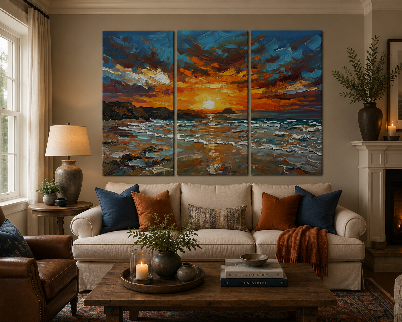 The Burning Horizon 3 Panel | Coastal Wall Art | Angela Clare