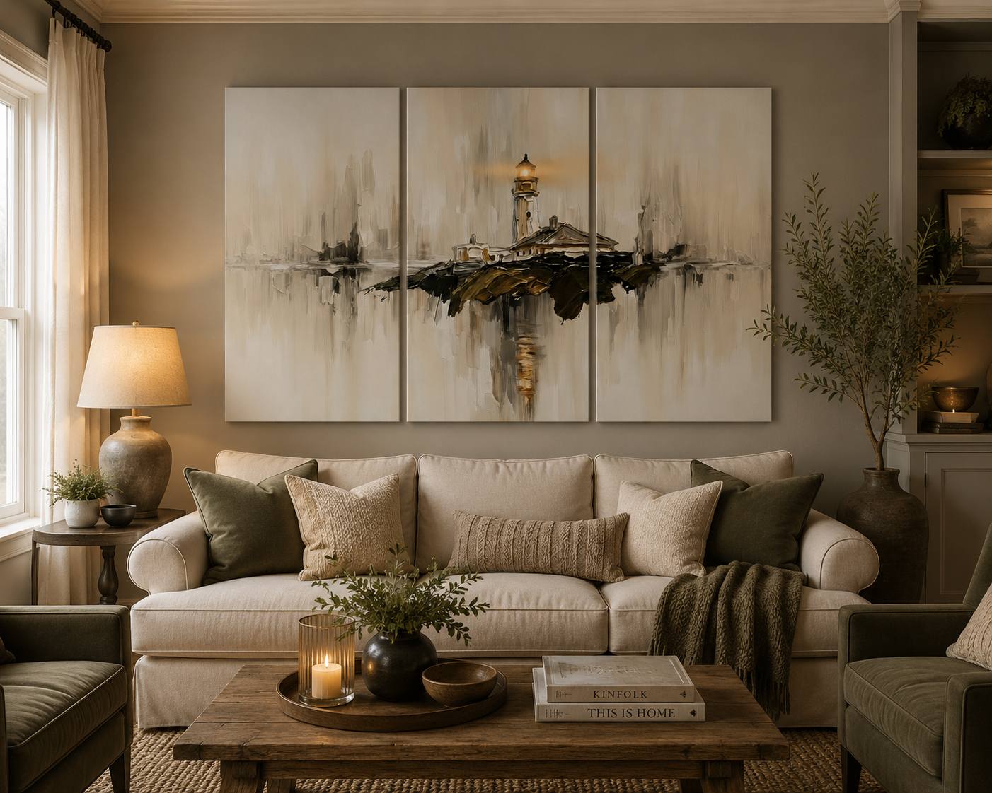 Lighthouse Reflections - Evening Calm 3 Panel | Coastal & Seascape Art | Angela Clare