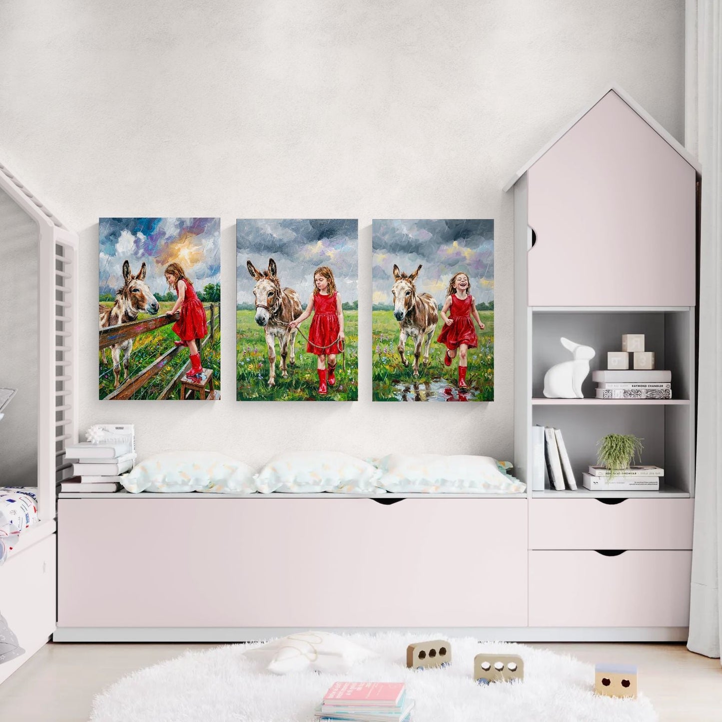 Girl And The Donkey 3 Panel Set (Part 1)