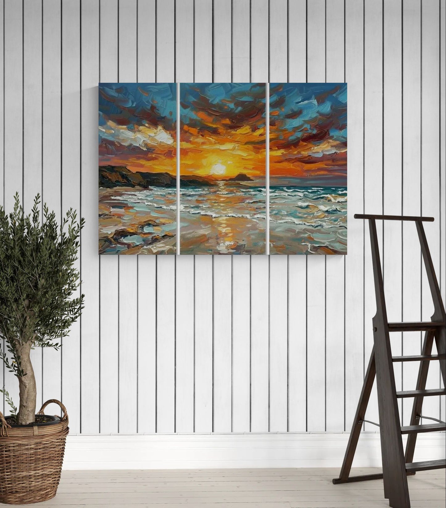 The Burning Horizon 3 Panel | Coastal Wall Art | Angela Clare