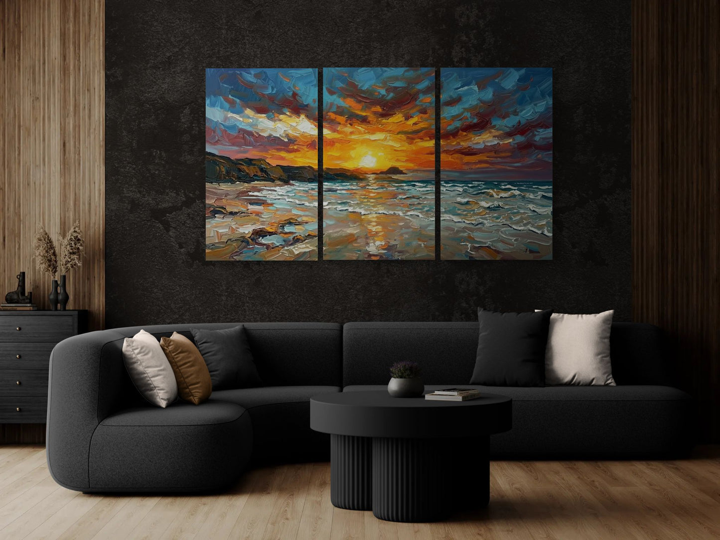 The Burning Horizon 3 Panel | Coastal Wall Art | Angela Clare