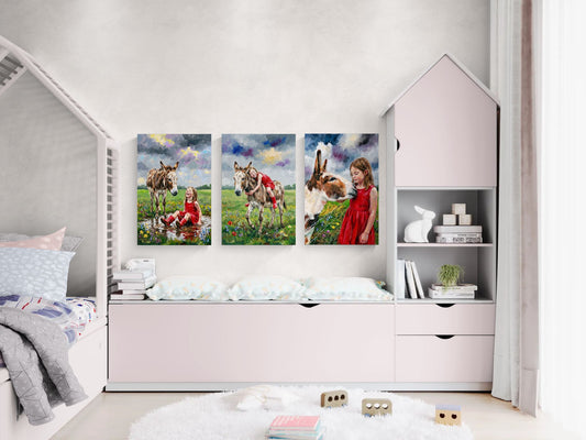 Girl And The Donkey 3 Panel Set (Part 2)