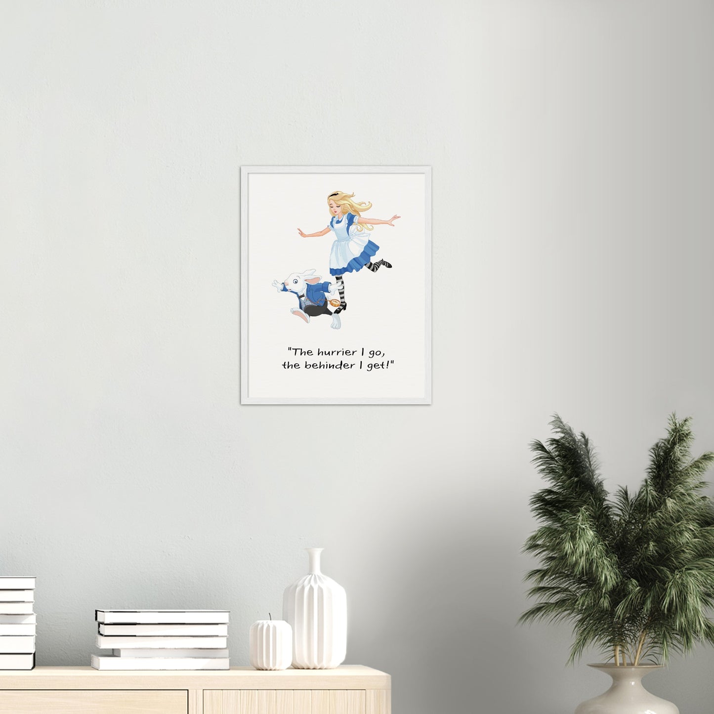 Alice in wonderland hurry Museum-Quality Matte Paper Wooden Framed Poster