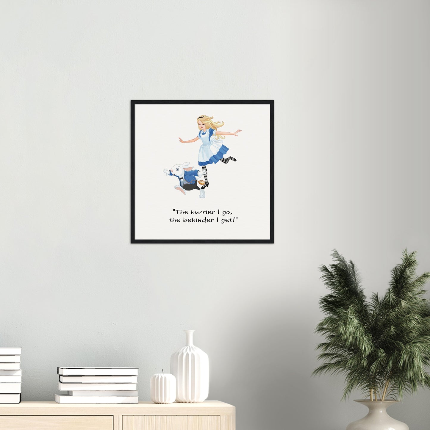 Alice in wonderland hurry Museum-Quality Matte Paper Wooden Framed Poster