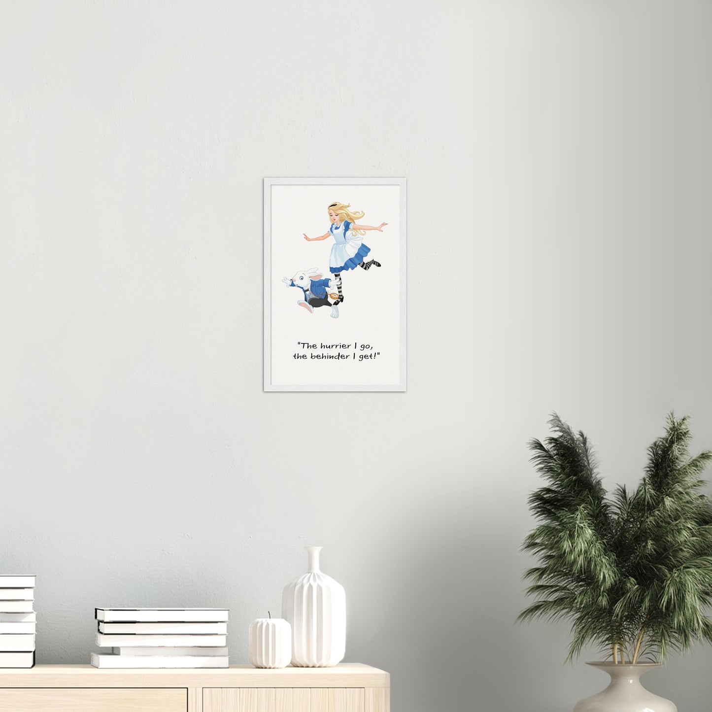 Alice in wonderland hurry Museum-Quality Matte Paper Wooden Framed Poster