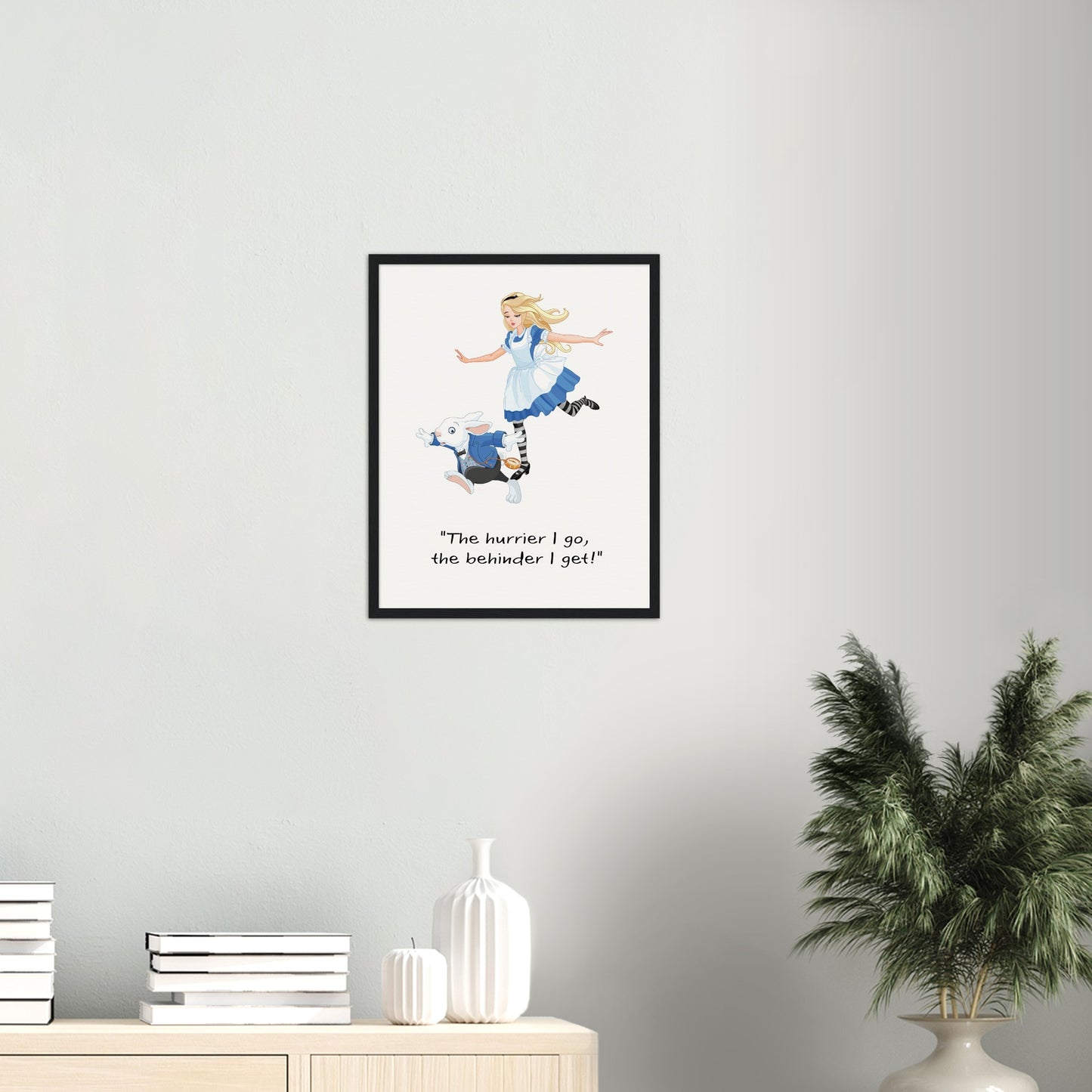 Alice in wonderland hurry Museum-Quality Matte Paper Wooden Framed Poster