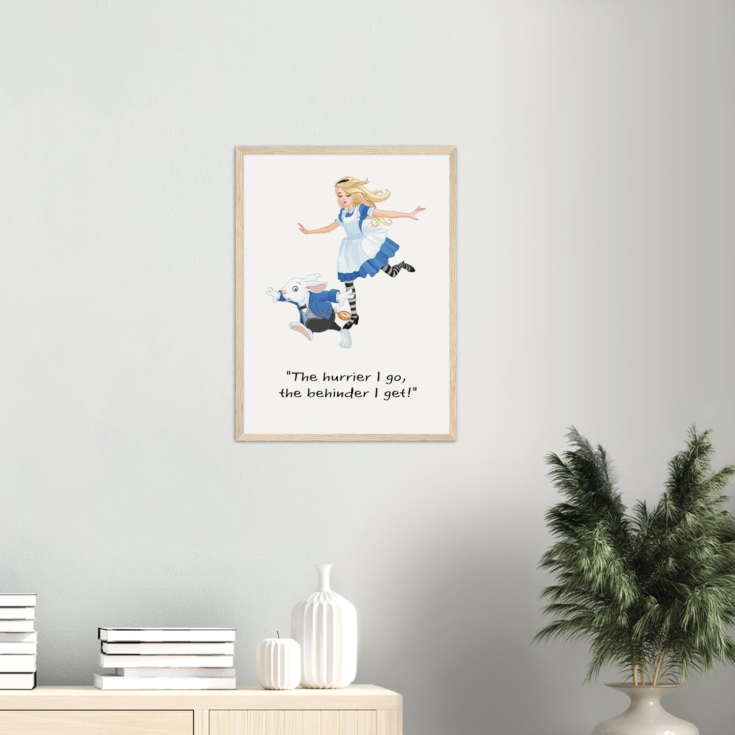 Alice in wonderland hurry Museum-Quality Matte Paper Wooden Framed Poster