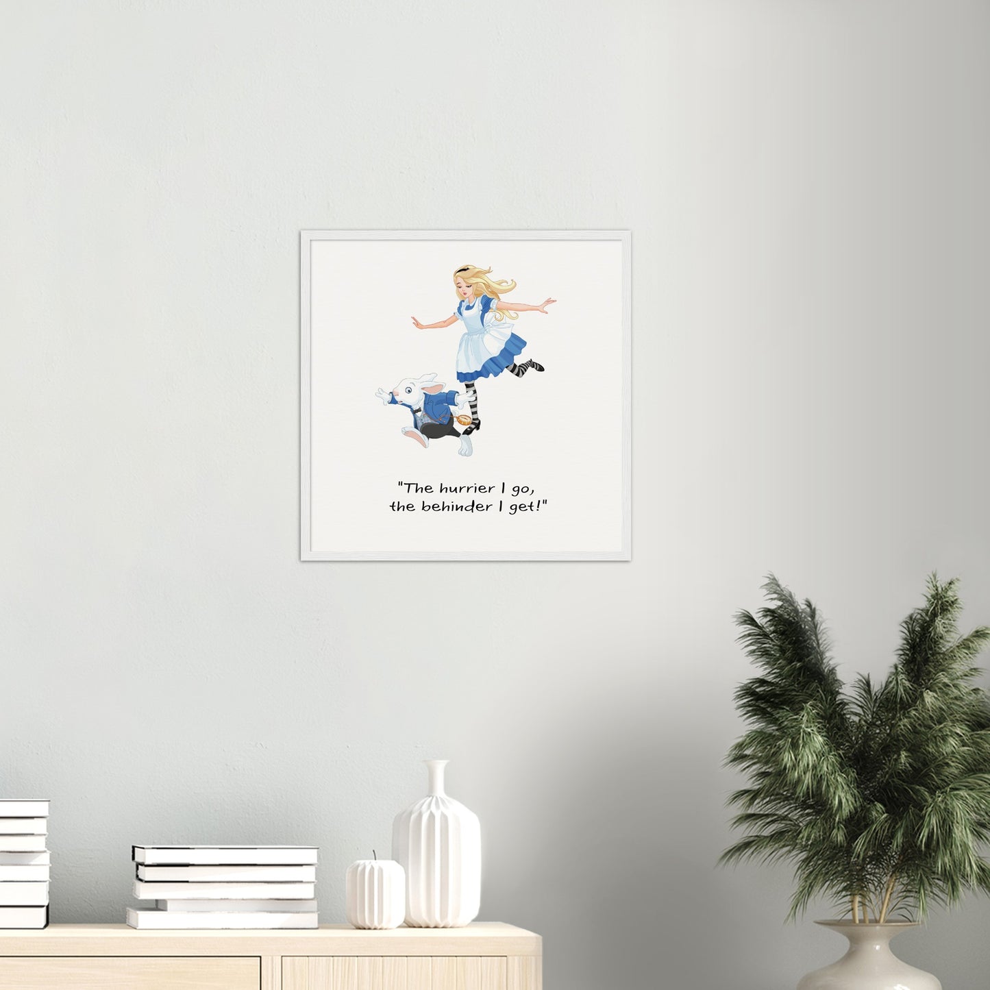 Alice in wonderland hurry Museum-Quality Matte Paper Wooden Framed Poster