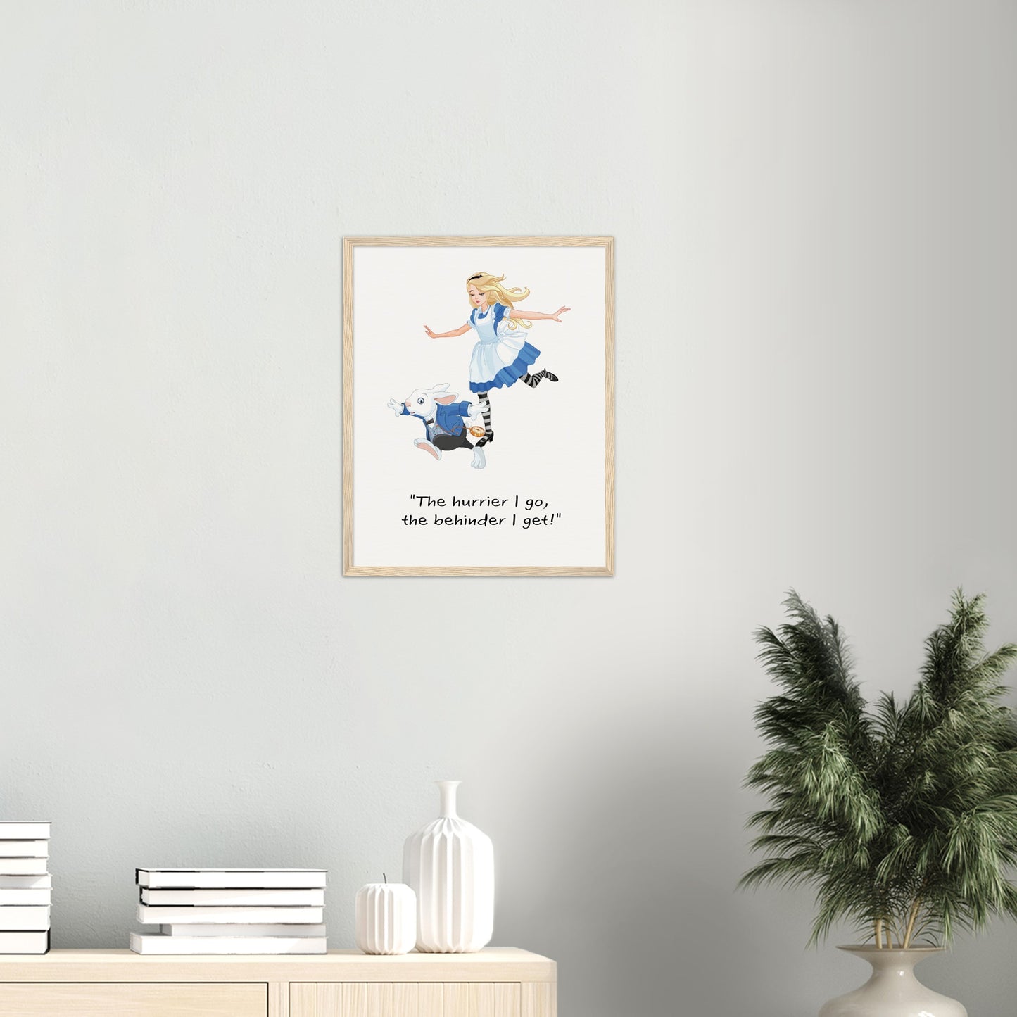 Alice in wonderland hurry Museum-Quality Matte Paper Wooden Framed Poster