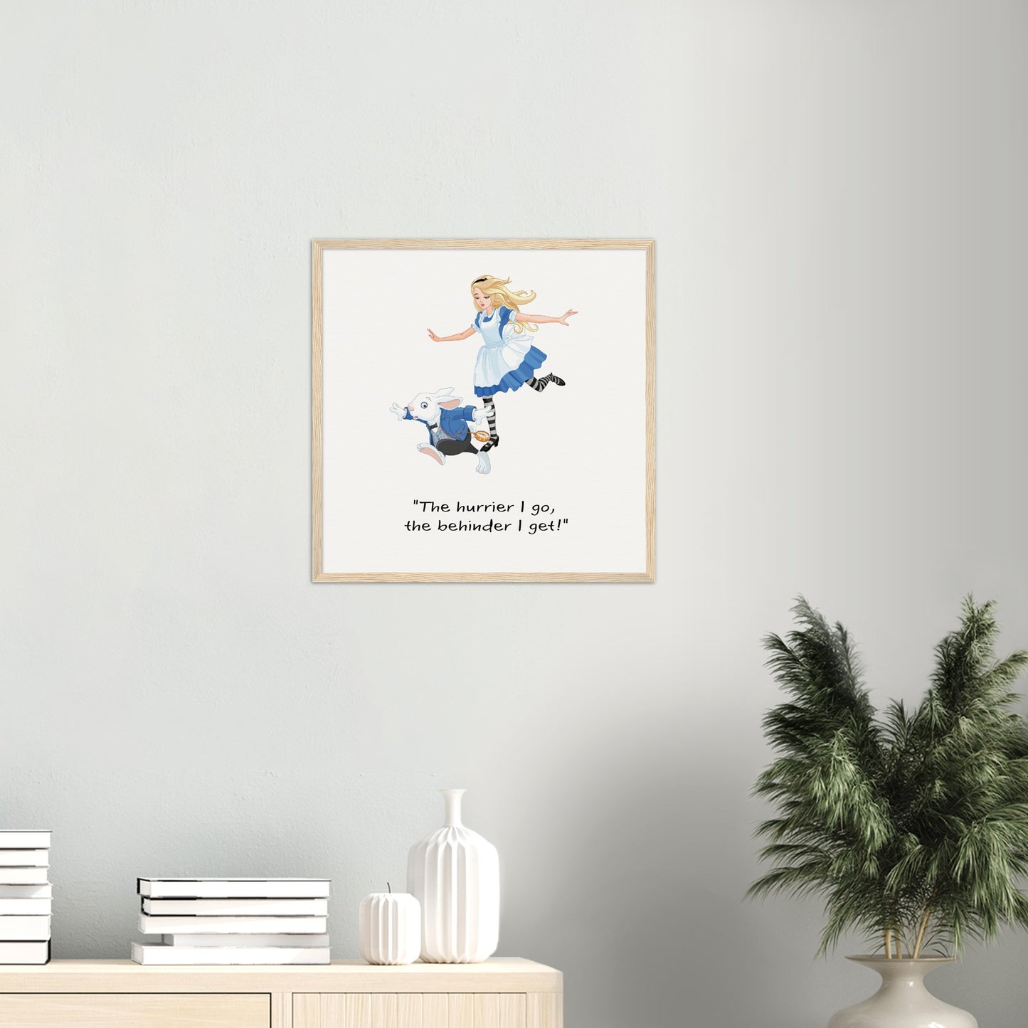 Alice in wonderland hurry Museum-Quality Matte Paper Wooden Framed Poster